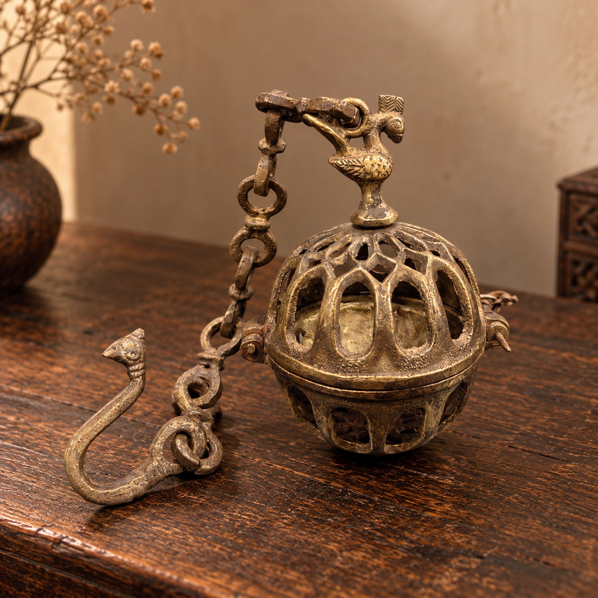 Antique Brass Hanging Incense Holder - Merchant Antiques