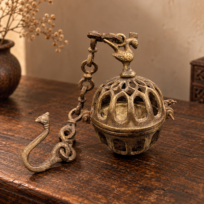Antique Brass Hanging Incense Holder - Merchant Antiques
