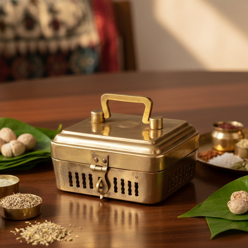 BN/07 - Rare Vintage Pure Brass Paan daan - Betel Nut Supari Box | KITCHENWARE | UTENSILS | HOME APPLIANCES