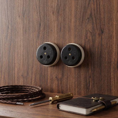 SW/24 | Set of 2 Vintage Style Matte Black Power Sockets | Surface Mounted Wall Sockets | Heritage Black Collection | 220V 6A | Industrial Electrical Outlets
