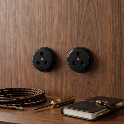 SW/24 | Set of 2 Vintage Style Matte Black Power Sockets | Surface Mounted Wall Sockets | Heritage Black Collection | 220V 6A | Industrial Electrical Outlets