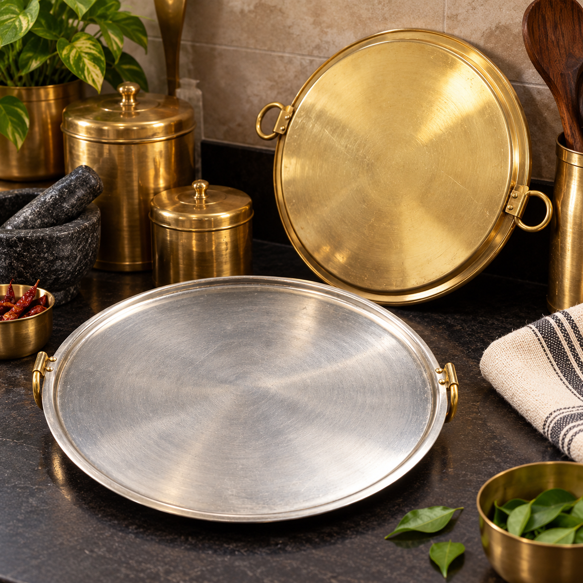 Brand New Pure Brass/Pital Dosa Tawa with Kalai – Traditional Indian Cooking Griddle