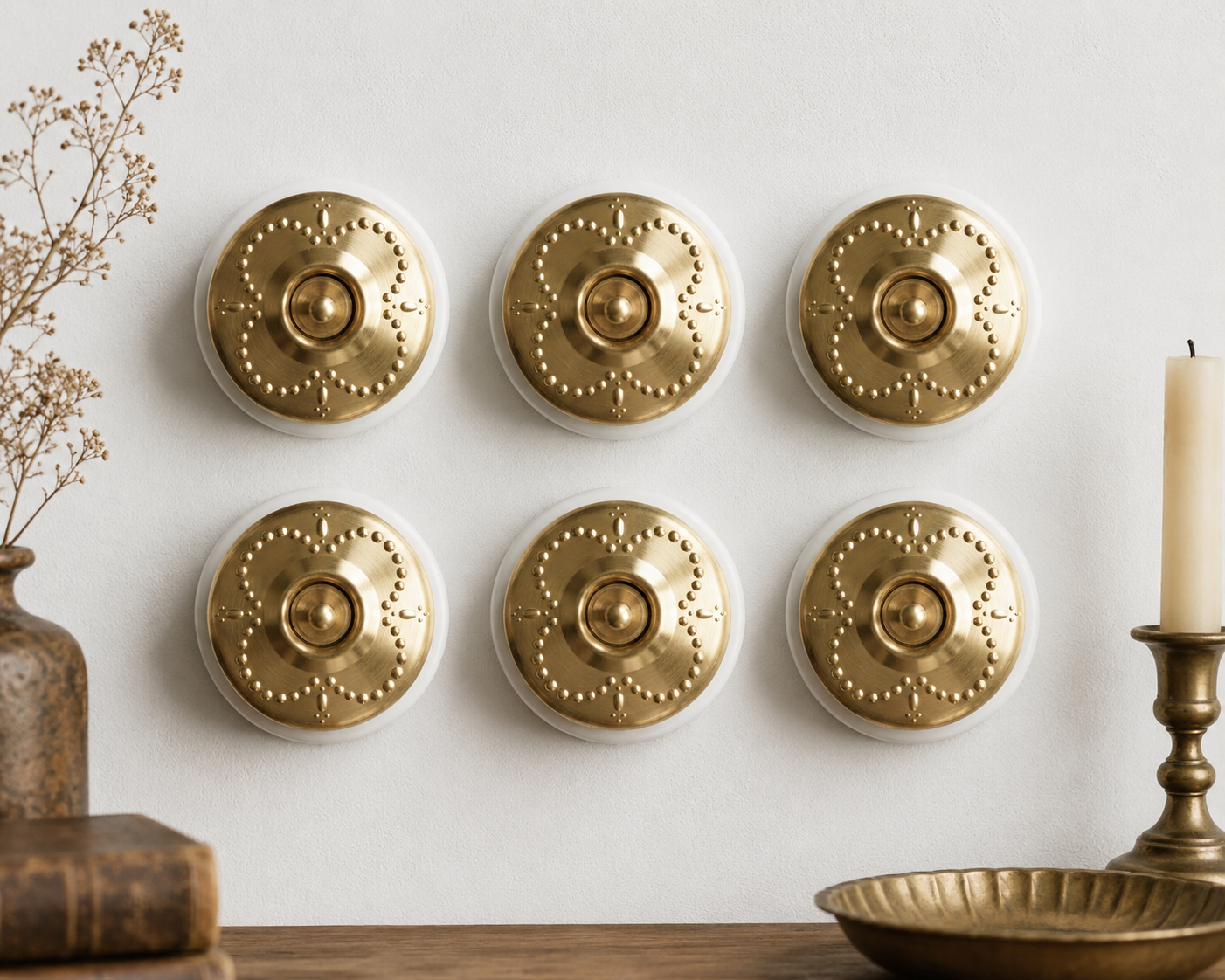 SW/29 | Set of 6 Vintage Brass Toggle Light Switches | White Ceramic Wall Switches | Heritage Brass Collection | Classic Series | Luxury Electrical Hardware