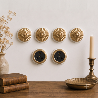 SW/06 | Vintage Style Brass/Pital Toggle Light Switch & Socket Set | White Ceramic Base | Classic Series Art Deco | 220V 6A | Heritage Electrical Hardware