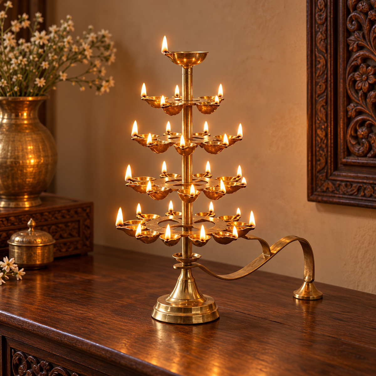 Brass 21 and 51 Diya Aarti Lamp - Merchant Antiques