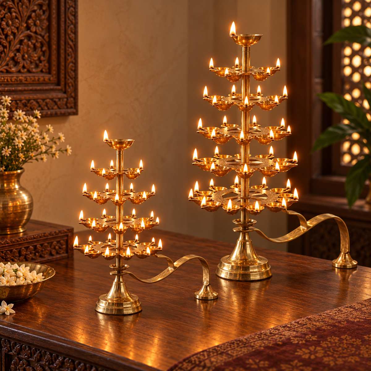 Brass 21 and 51 Diya Aarti Lamp - Merchant Antiques