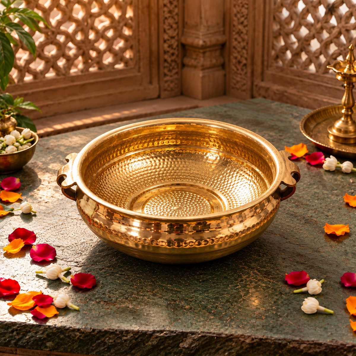 Traditional Brass Urli Bowl, Pital Urli for Floating Flowers & Diyas (Brand New), 3 Sizes