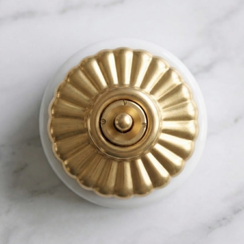 SW/06 | Vintage Style Brass/Pital Toggle Light Switch & Socket Set | White Ceramic Base | Classic Series Art Deco | 220V 6A | Heritage Electrical Hardware