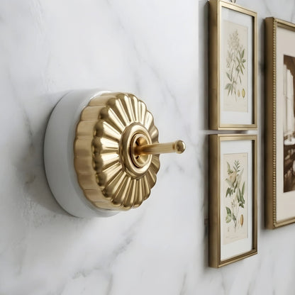 SW/06 | Vintage Style Brass/Pital Toggle Light Switch & Socket Set | White Ceramic Base | Classic Series Art Deco | 220V 6A | Heritage Electrical Hardware