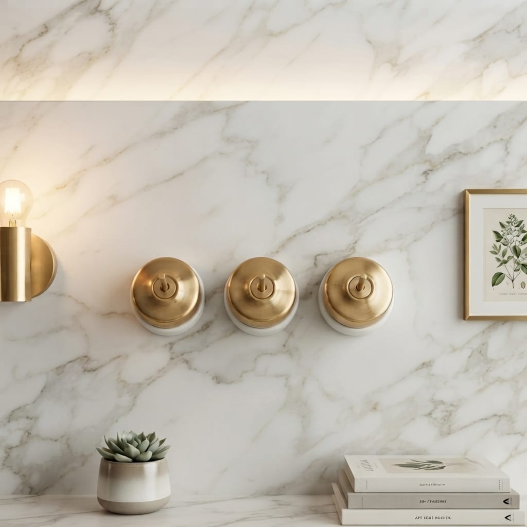 Vintage Style Brass/Pital Toggle Light Switch Set | White Ceramic Base | Classic Series Plain Retro | 220V 6A | Heritage Electrical Hardware