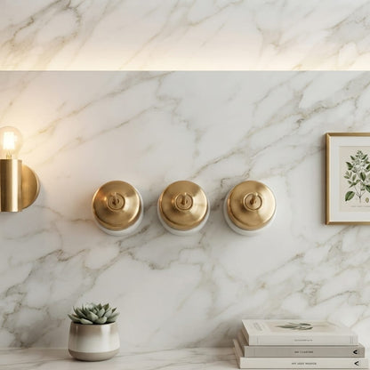 Vintage Style Brass/Pital Toggle Light Switch Set | White Ceramic Base | Classic Series Plain Retro | 220V 6A | Heritage Electrical Hardware