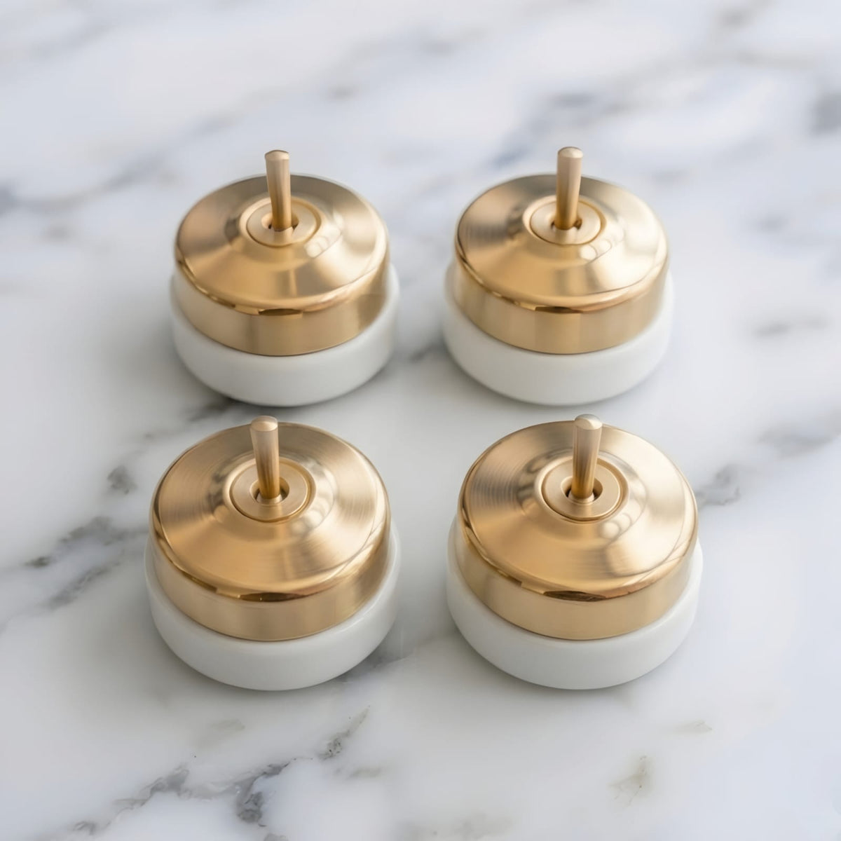 Vintage Style Brass/Pital Toggle Light Switch Set | White Ceramic Base | Classic Series Plain Retro | 220V 6A | Heritage Electrical Hardware