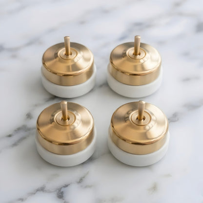 Vintage Style Brass/Pital Toggle Light Switch Set | White Ceramic Base | Classic Series Plain Retro | 220V 6A | Heritage Electrical Hardware