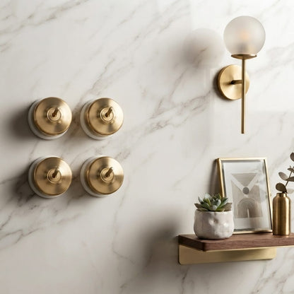 Vintage Style Brass/Pital Toggle Light Switch Set | White Ceramic Base | Classic Series Plain Retro | 220V 6A | Heritage Electrical Hardware