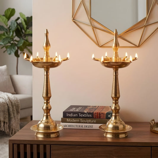 Set of 2 Brass Samai Oil Lamp, Merchant Antiques