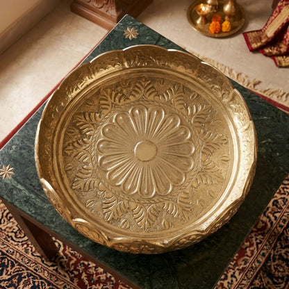 Embossed Brass Urli Bowl with Feet - Merchant Antiques