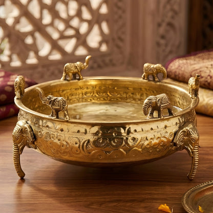 Elephant Design Brass Urli Bowl - Merchant Antiques