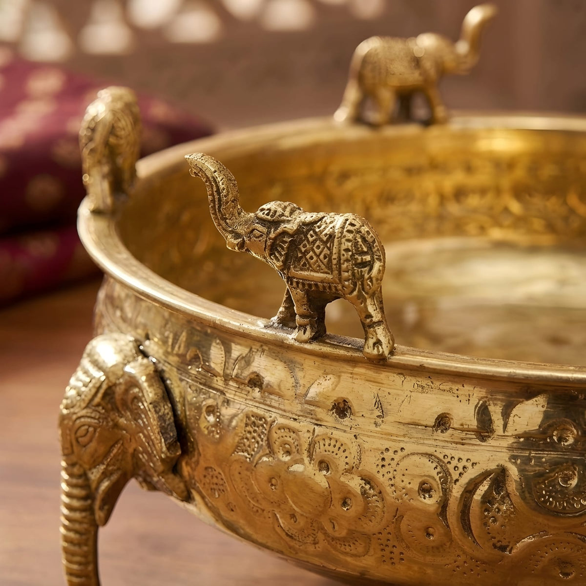 Elephant Design Brass Urli Bowl - Merchant Antiques