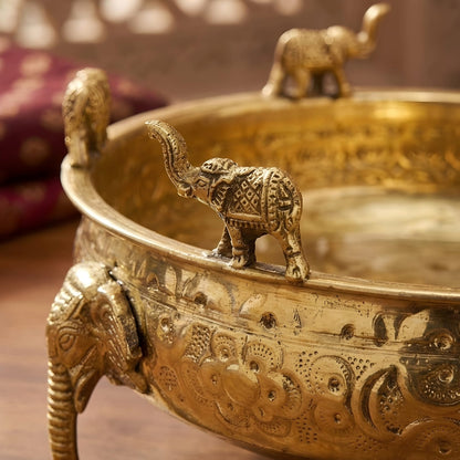 Elephant Design Brass Urli Bowl - Merchant Antiques
