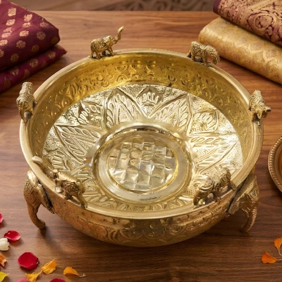 Elephant Design Brass Urli Bowl - Merchant Antiques