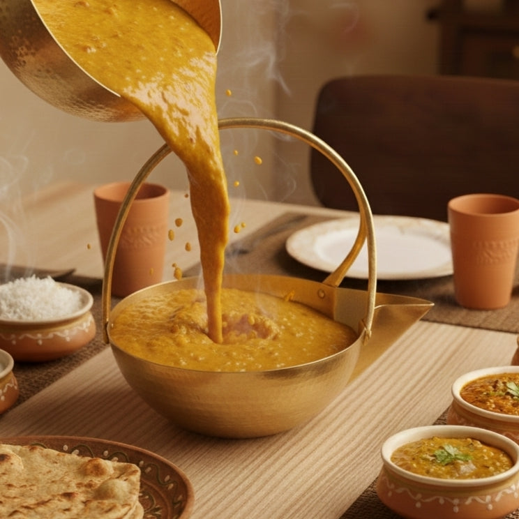 CU/25 - Vintage Brass Beautifully Hammered Serving Bowl with Solid Handle | KITCHENWARE | UTENSILS | HOME APPLIANCES