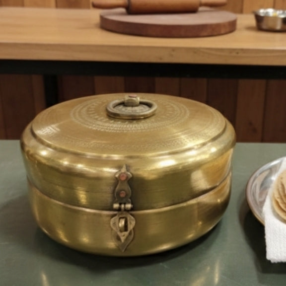 RSB/19 - Vintage Rare Very Beautifully Engraved Pure Brass Roti Dabba | Chapati Box | KITCHENWARE | UTENSILS | HOME APPLIANCES