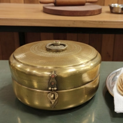 ORIGINAL ANTIQUE: AT/001 - Vintage Rare Very Beautifully Engraved Pure Brass Roti Dabba | Chapati Box | KITCHENWARE | UTENSILS | HOME APPLIANCES