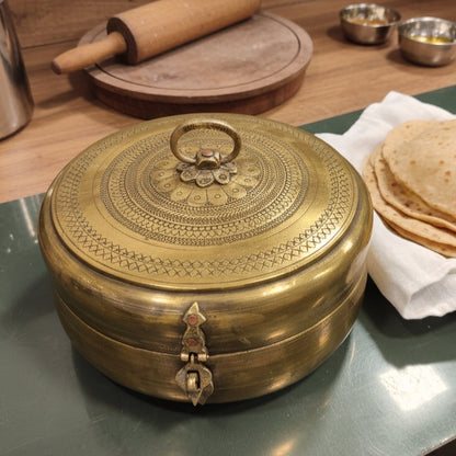 ORIGINAL ANTIQUE: AT/001 - Vintage Rare Very Beautifully Engraved Pure Brass Roti Dabba | Chapati Box | KITCHENWARE | UTENSILS | HOME APPLIANCES