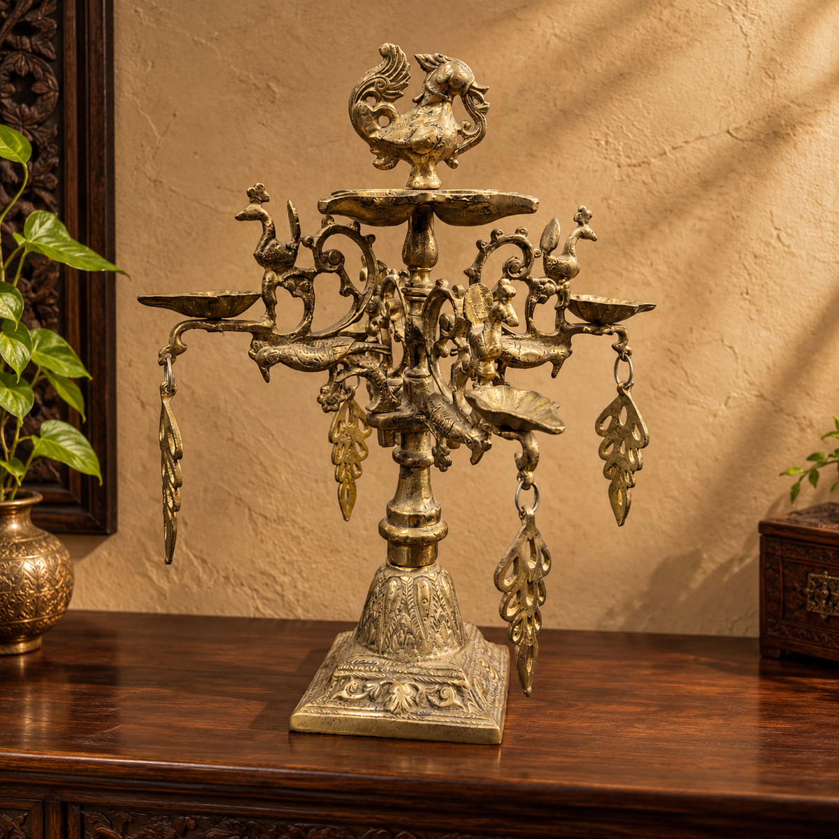 Antique Brass Multi-Arm Diya Stand - Merchant Antiques