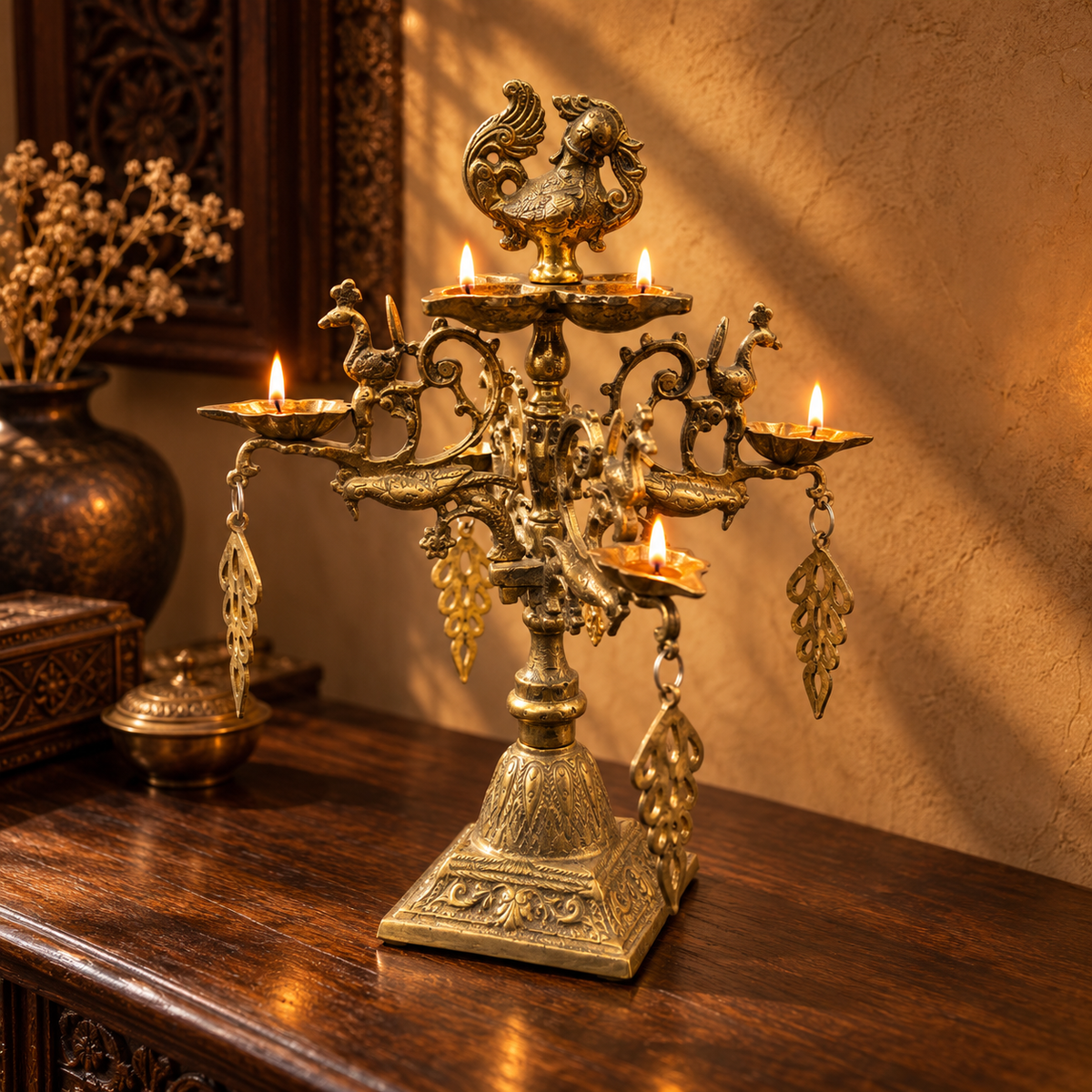 Antique Brass Multi-Arm Diya Stand - Merchant Antiques