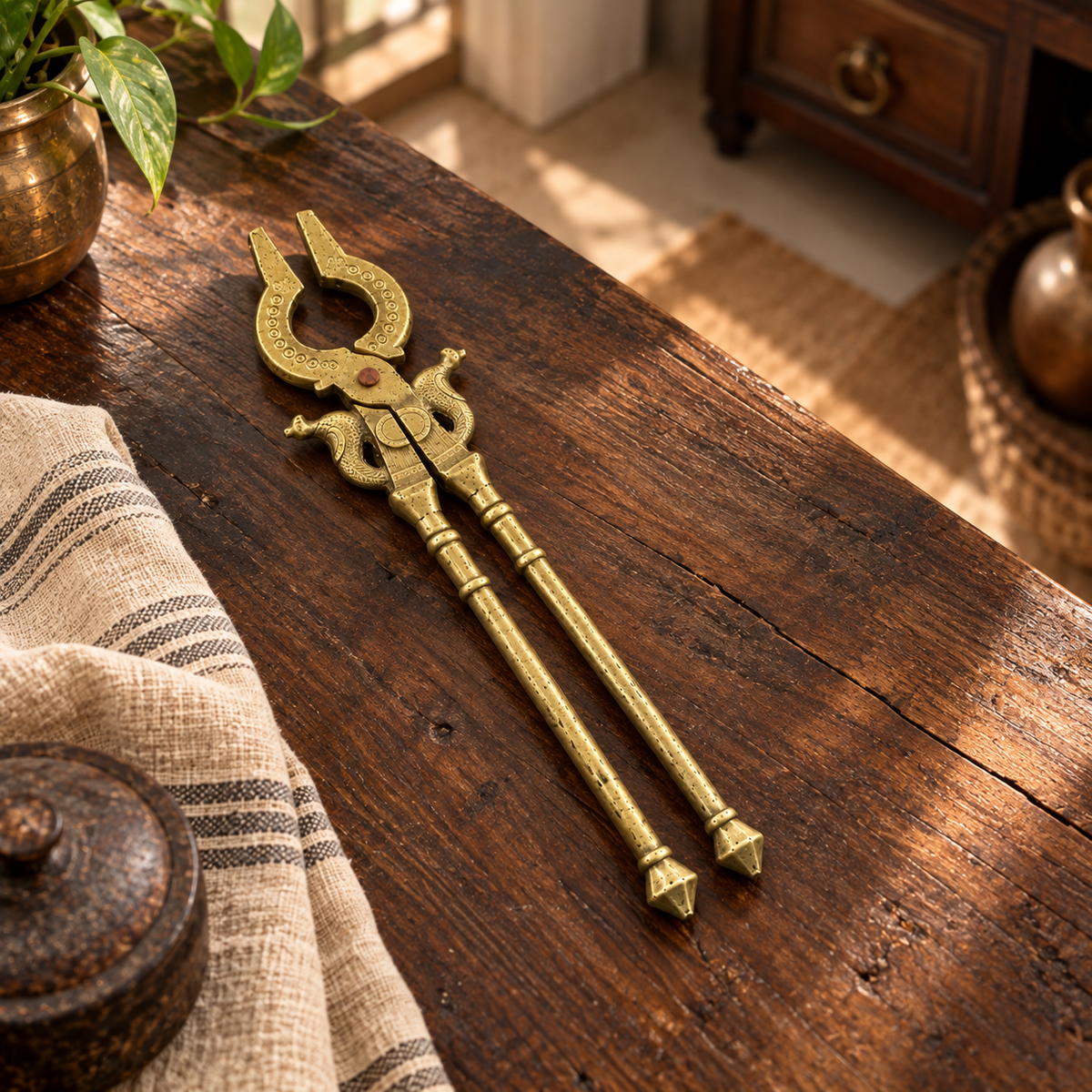 Antique Brass Ornate Tongs - Merchant Antiques