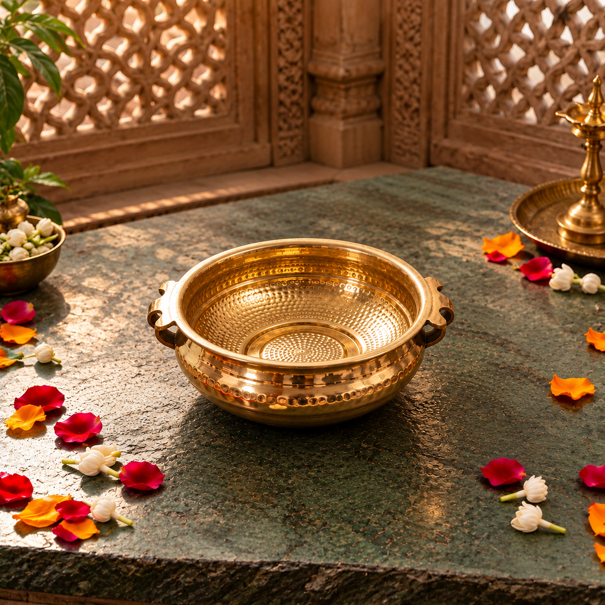 Traditional Brass Urli Bowl, Pital Urli for Floating Flowers & Diyas (Brand New), 3 Sizes