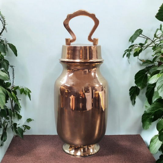 BRAND NEW: NW/003 - 100% Pure Brass Cylindrical Shape Vintage Look Gangajal Lota with Glass inside traditionally known as "KAMANDAL" in a Glossy Finish | KITCHENWARE | UTENSILS | HOME APPLIANCES