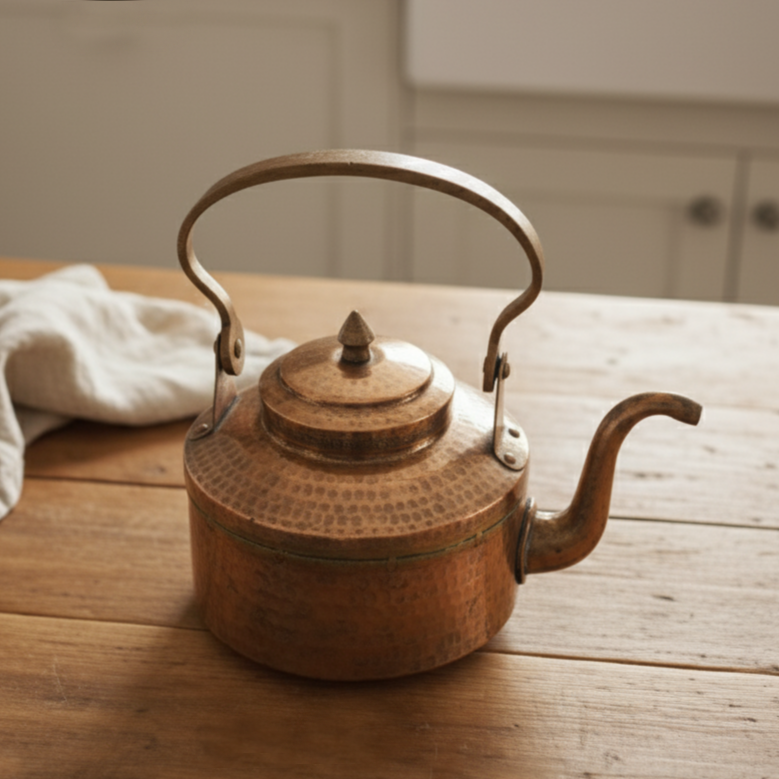 ORIGINAL ANTIQUE: AT/029 - Vintage Solid Hammered Copper Tea Kettle | KITCHENWARE | UTENSILS | HOME APPLIANCES