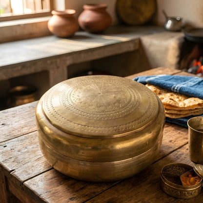 RA/201 | Vintage Brass/Pital Very Beautifully Engraved Roti Dabba | Chapati Box (Antiques)