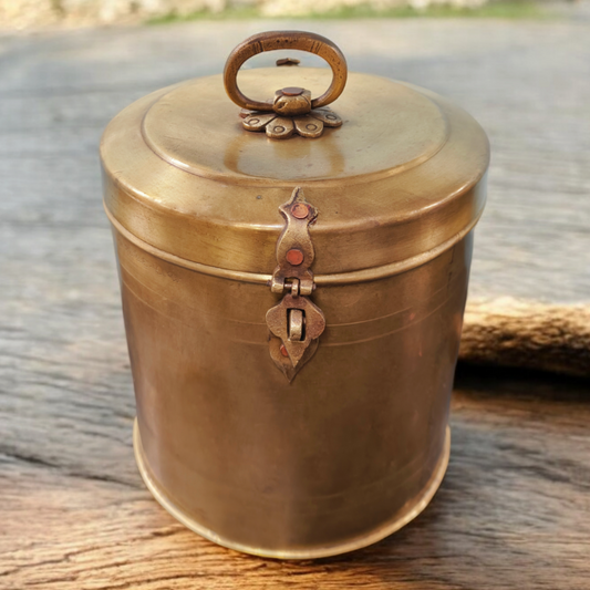 CSB/12 - Vintage Brass Cylindrical Lockable Box With Handle | KITCHENWARE | UTENSILS | HOME APPLIANCES