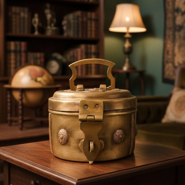 PM/04 - Very Rare Beautifully Engraved Pure Brass Storage | Multipurpose Box With Lock System | KITCHENWARE | UTENSILS | HOME APPLIANCES