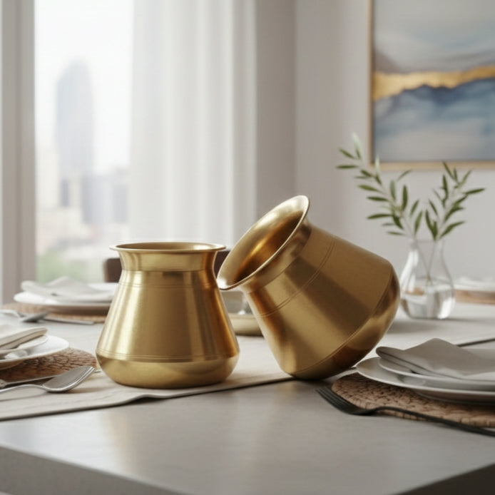 CP/02 - SET OF 2 Vintage Pure Brass Beautiful Shape Kalash | Tumbler | Glasses | KITCHENWARE | UTENSILS | HOME APPLIANCES