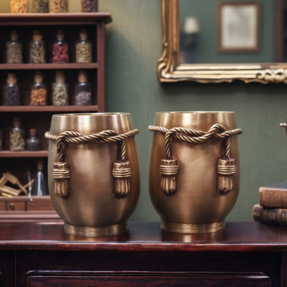 Set Of 2 - Pure Brass Very Durable & Strong Beautifully Rope Hammered Glasses | NW/006
