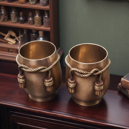 Set Of 2 - Pure Brass Very Durable & Strong Beautifully Rope Hammered Glasses | NW/006