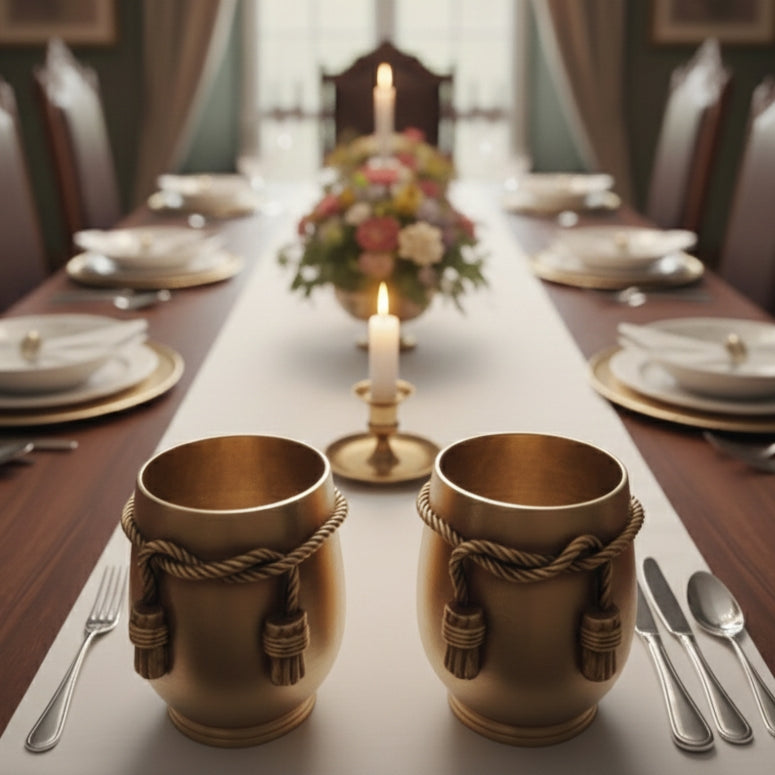 BRAND NEW: NW/003 - Set Of 2 - Pure Brass Very Durable & Strong Beautifully Rope Hammered Glasse | KITCHENWARE | UTENSILS | HOME APPLIANCES