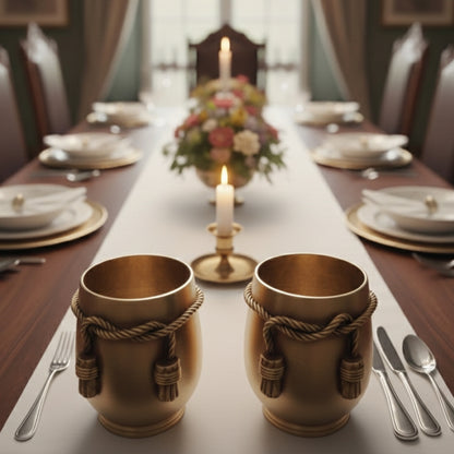 Set Of 2 - Pure Brass Very Durable & Strong Beautifully Rope Hammered Glasses | NW/006