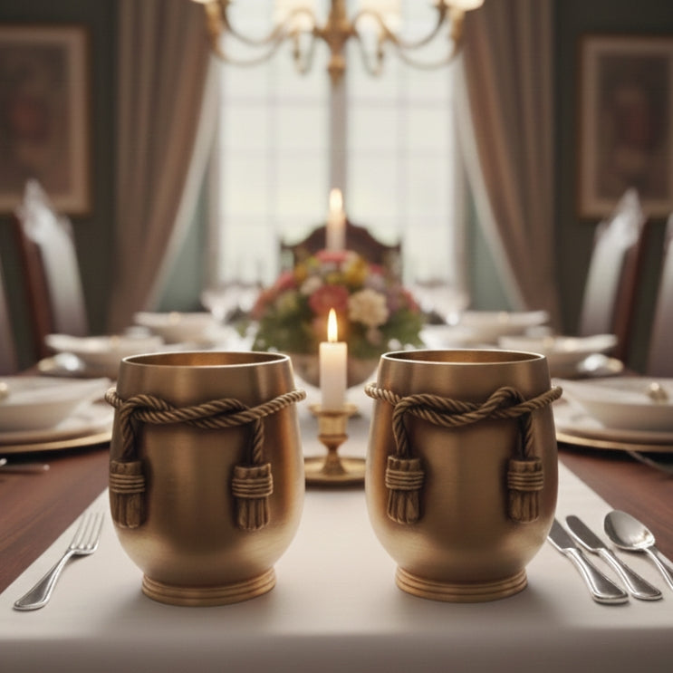 BRAND NEW: NW/003 - Set Of 2 - Pure Brass Very Durable & Strong Beautifully Rope Hammered Glasse | KITCHENWARE | UTENSILS | HOME APPLIANCES