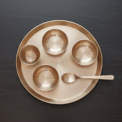 BN/018 | 100% Pure Bronze ( KAANSA ) Vintage Look Dinner Set. Includes: 1 Plate, 3 Bowls, 1 Glass & 1 Spoon