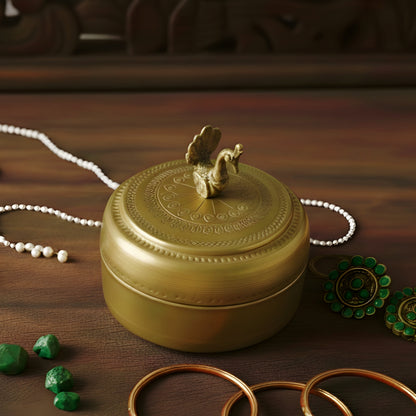 RA/031 | 100% Pure Brass Vintage Style Beautifully Engraved Matt Look Trinket Box with Bird on top