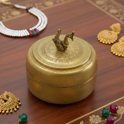 RA/031 | 100% Pure Brass Vintage Style Beautifully Engraved Matt Look Trinket Box with Bird on top