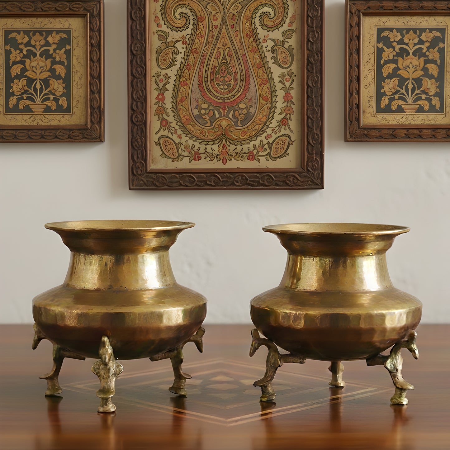 PPL/06 - Set of 2 Rare Vintage Unique Shape Pure Brass Lota on Legs | KITCHENWARE | UTENSILS | HOME APPLIANCES