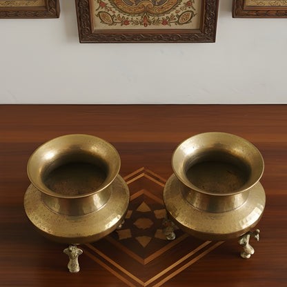 Set of 2 Rare Vintage Unique Shape Pure Brass Lota on Legs | PPL/06B