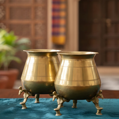 RA/021 | SET OF 2 Rare Vintage Pure Brass Lota on Legs