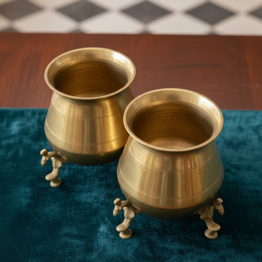PPL/05 - SET OF 2 Rare Vintage Pure Brass Lota on Legs | KITCHENWARE | UTENSILS | HOME APPLIANCES